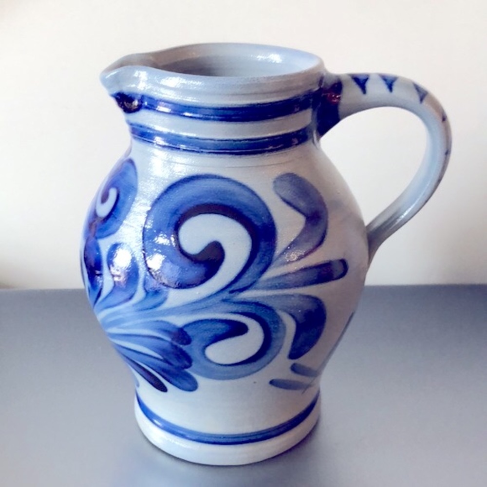 Vintage German Salt Glaze Pottery Pitcher 0.75 Liter 6” Height